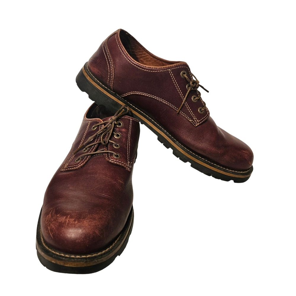 LL Bean Oxford Shoes Mens 11.5 Burgundy Leather Lug Sole Contrast Stitching